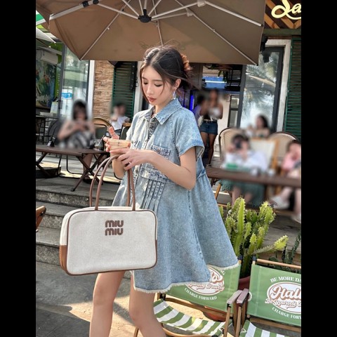 miu mi* 캔버스 및 가죽 보 백 5bb163 [정품급]